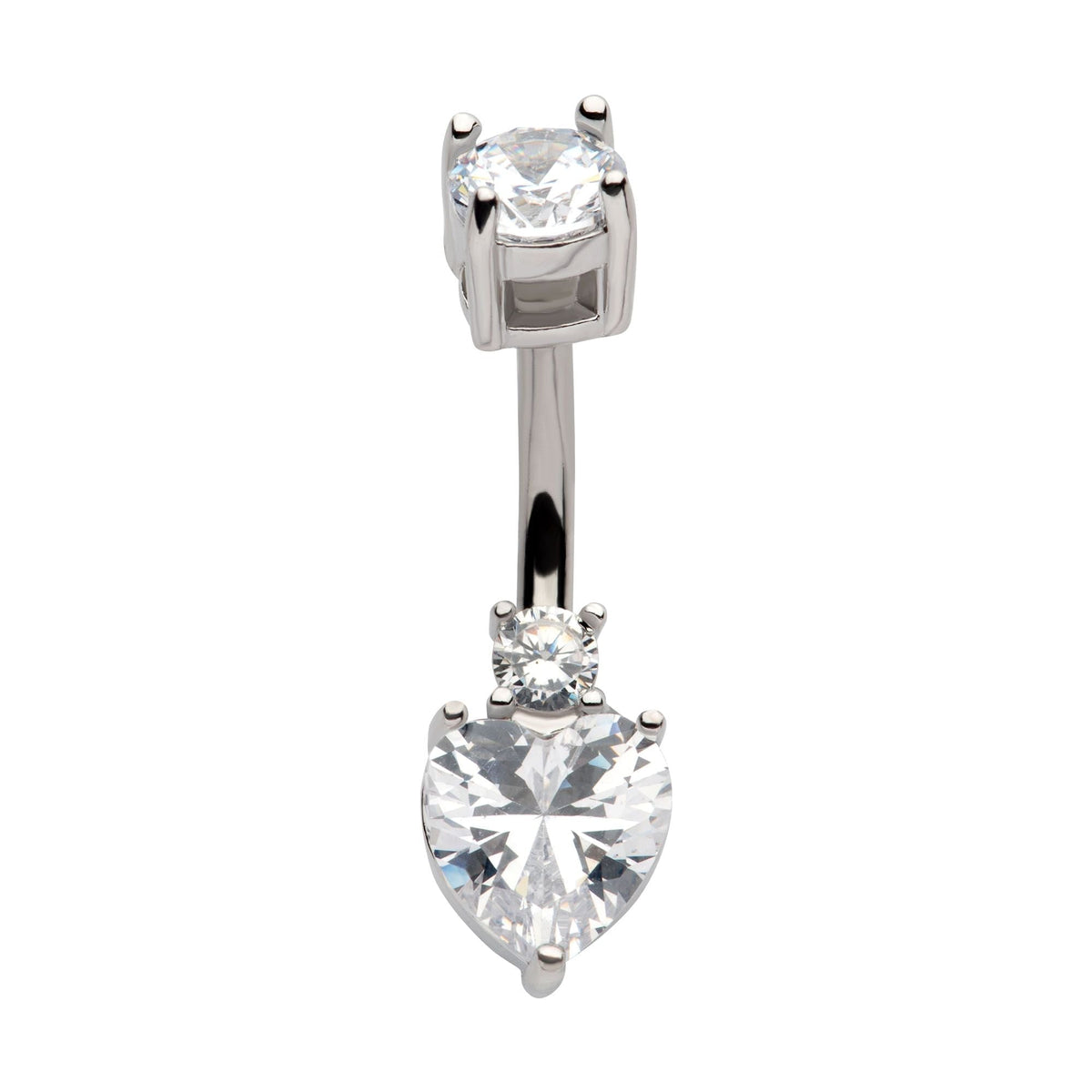 TBD-Belly Internally Threaded Heart Round Clear CZ Fixed Navel -Rebel Bod-RebelBod