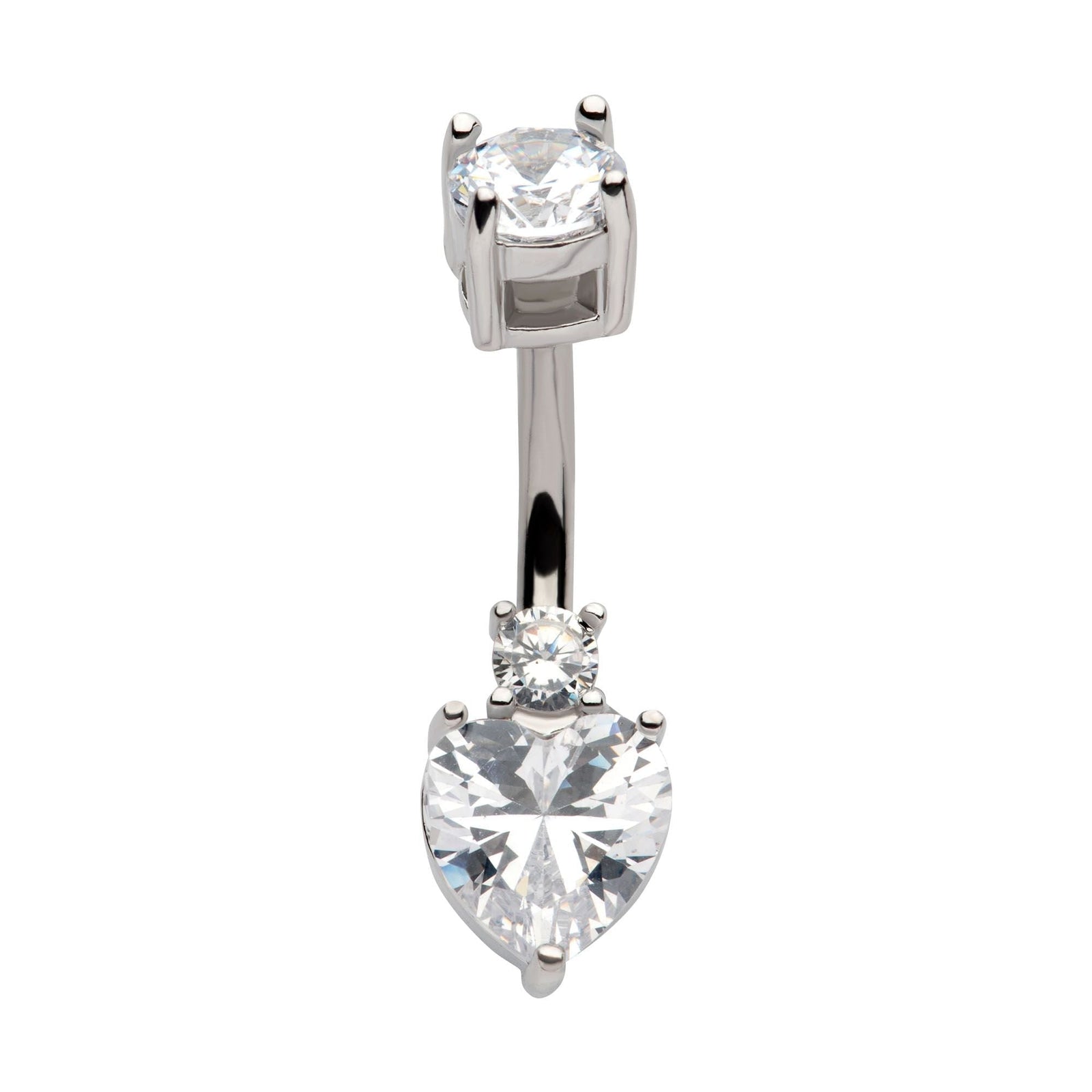 TBD-Belly Internally Threaded Heart Round Clear CZ Fixed Navel -Rebel Bod-RebelBod