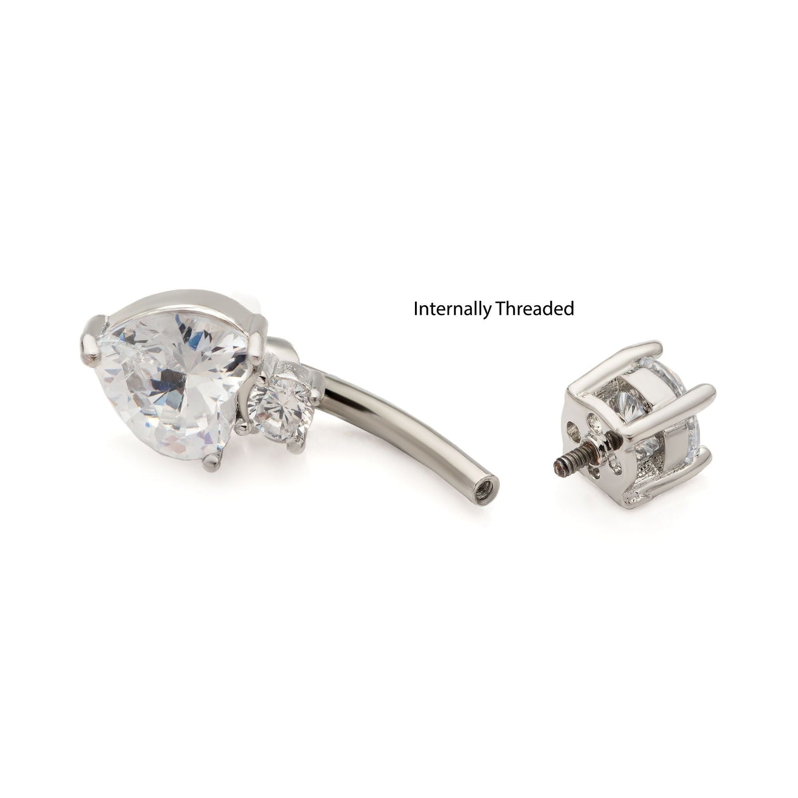 TBD-Belly Internally Threaded Heart Round Clear CZ Fixed Navel -Rebel Bod-RebelBod