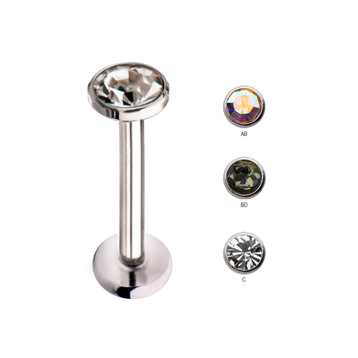 Internally Threaded Labret Bezel Set 4mm CZ top - Rebel Bod