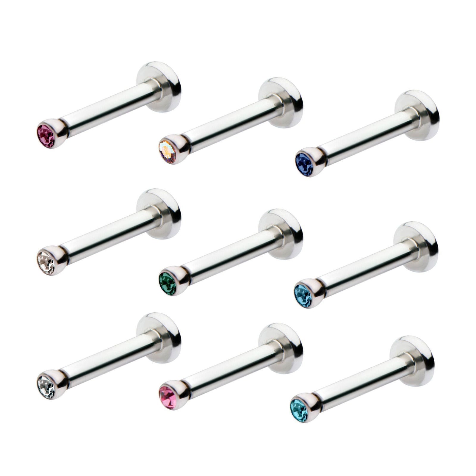 Internally Threaded Labret Bezel Set CZ top