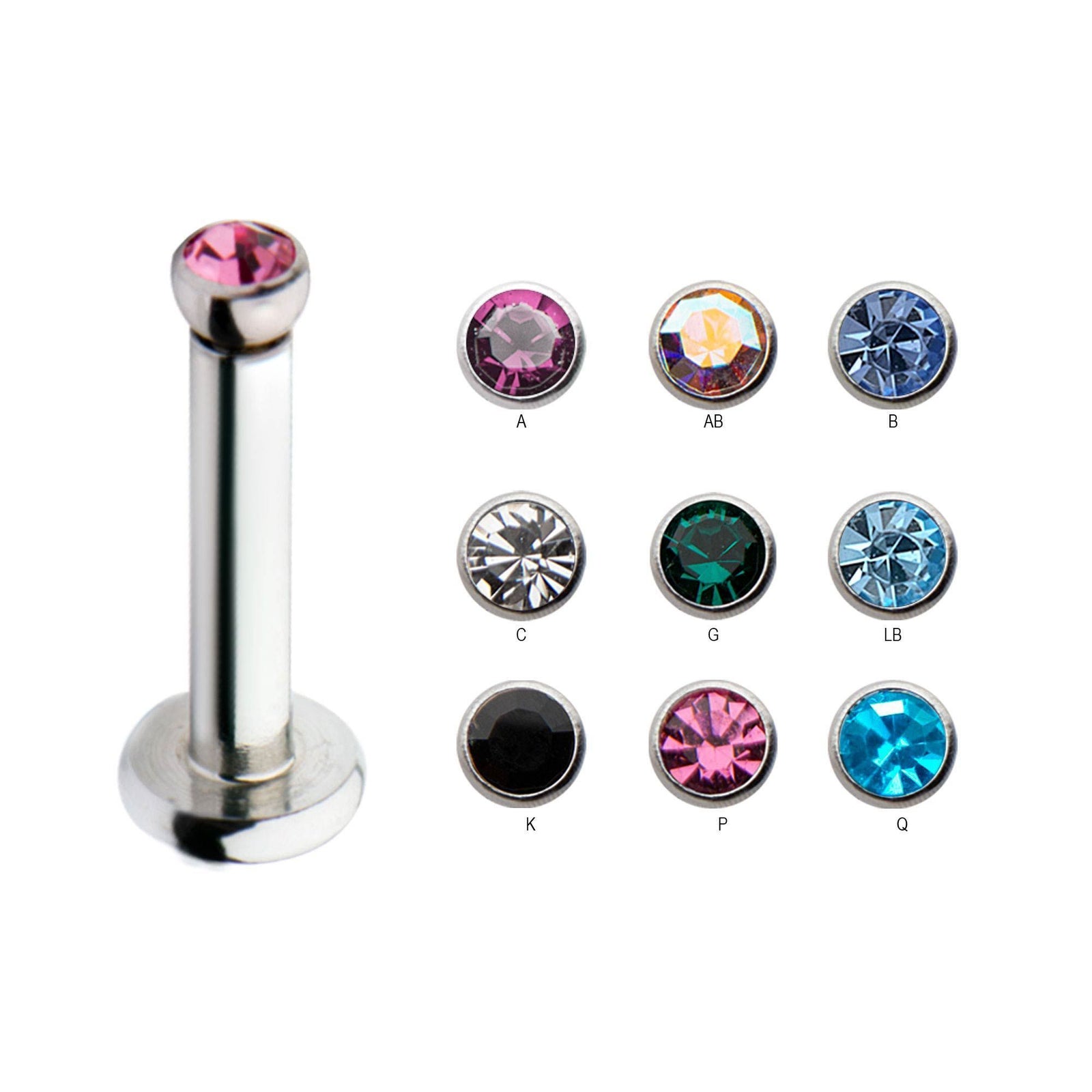 Internally Threaded Labret Bezel Set CZ top