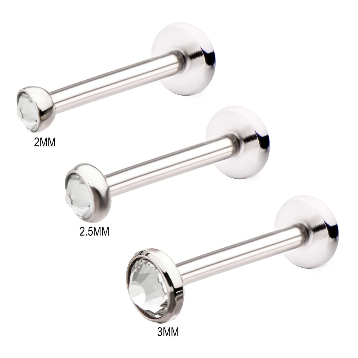 Labret Studs Internally Threaded Labret with a Bezel Set CZ top sbvlsi805 -Rebel Bod-RebelBod