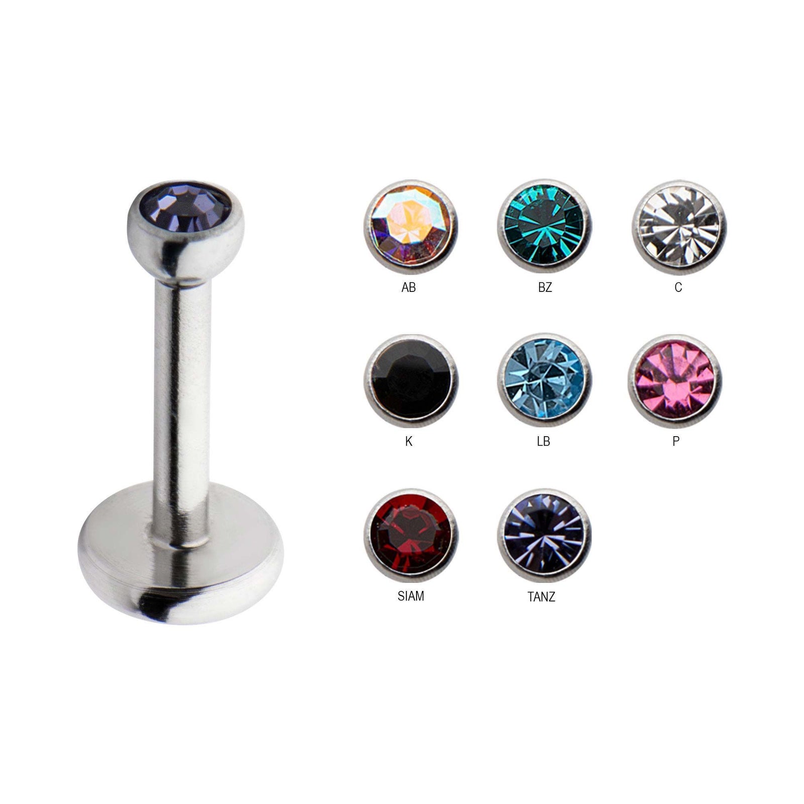 Labret Studs Internally Threaded Labret with a Bezel Set CZ top sbvlsi805 -Rebel Bod-RebelBod