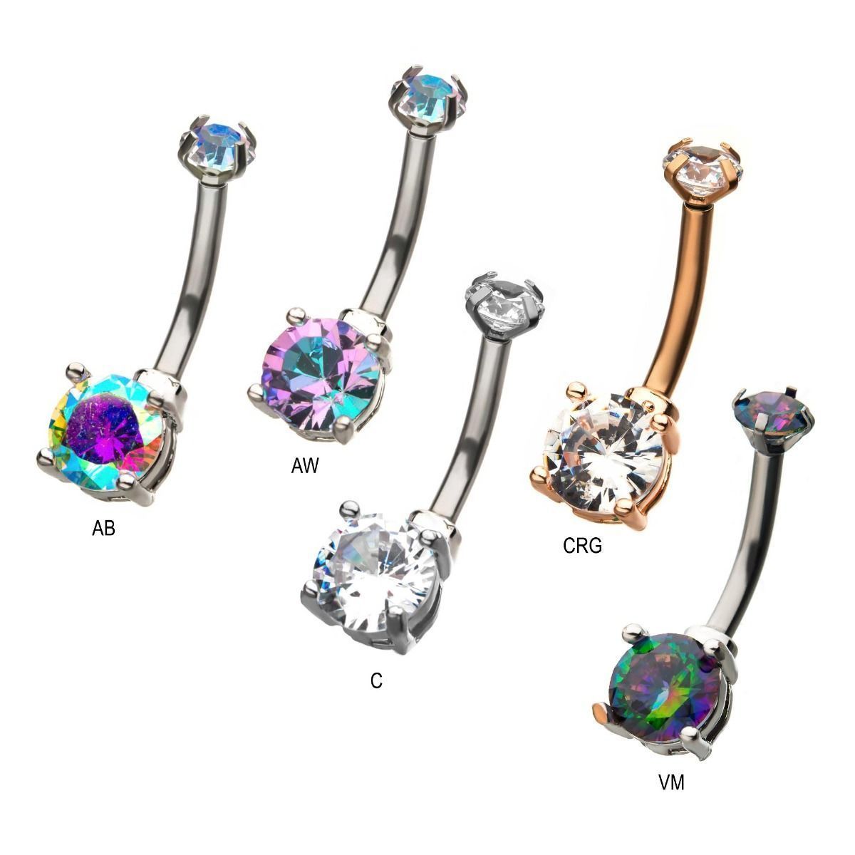 Belly Ring - No Dangle Internally Threaded Navels with CZ Gem Fixed Charm sbvnsqrnd2 -Rebel Bod-RebelBod