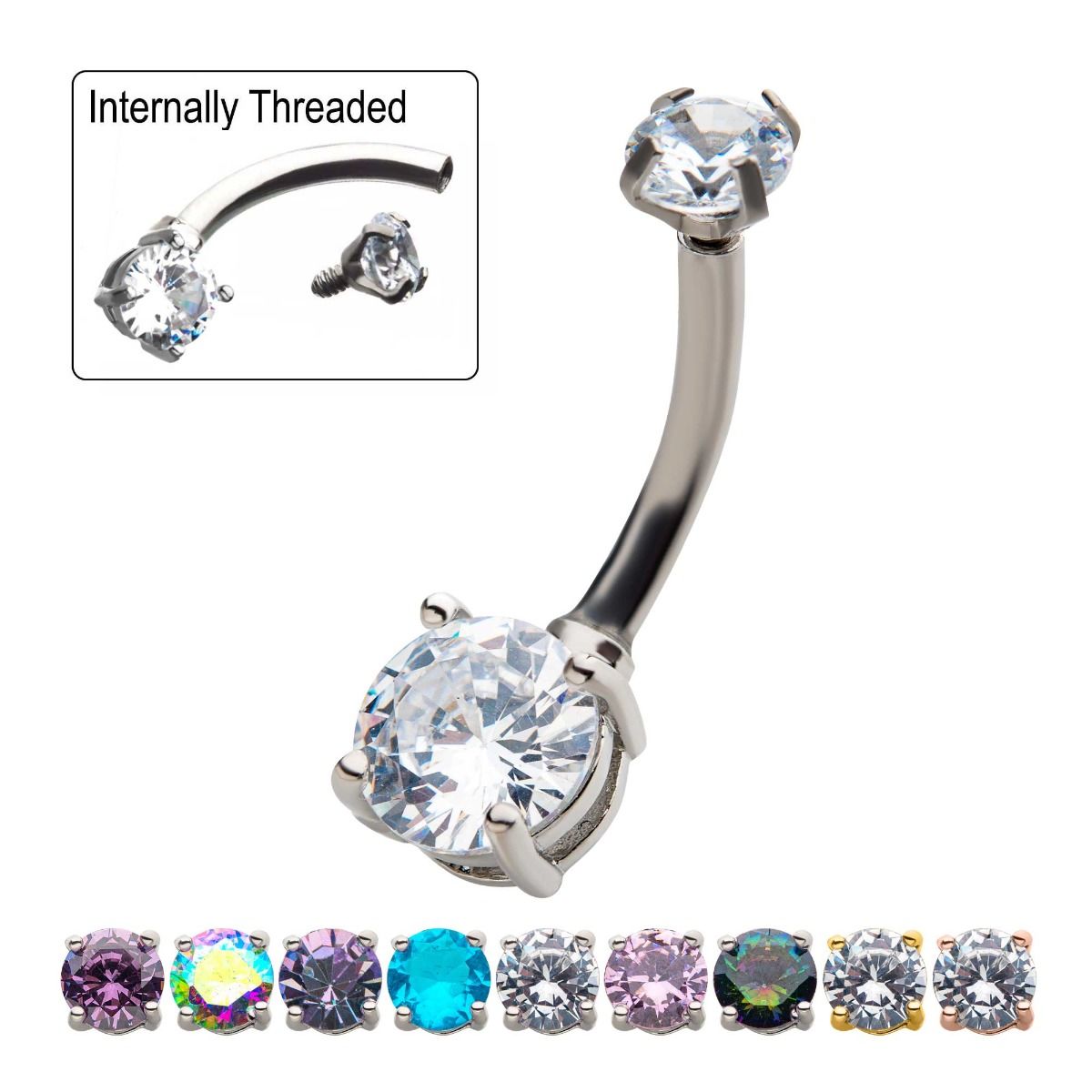 TBD-Belly Internally Threaded Prong Set CZ Fixed Navel -Rebel Bod-RebelBod