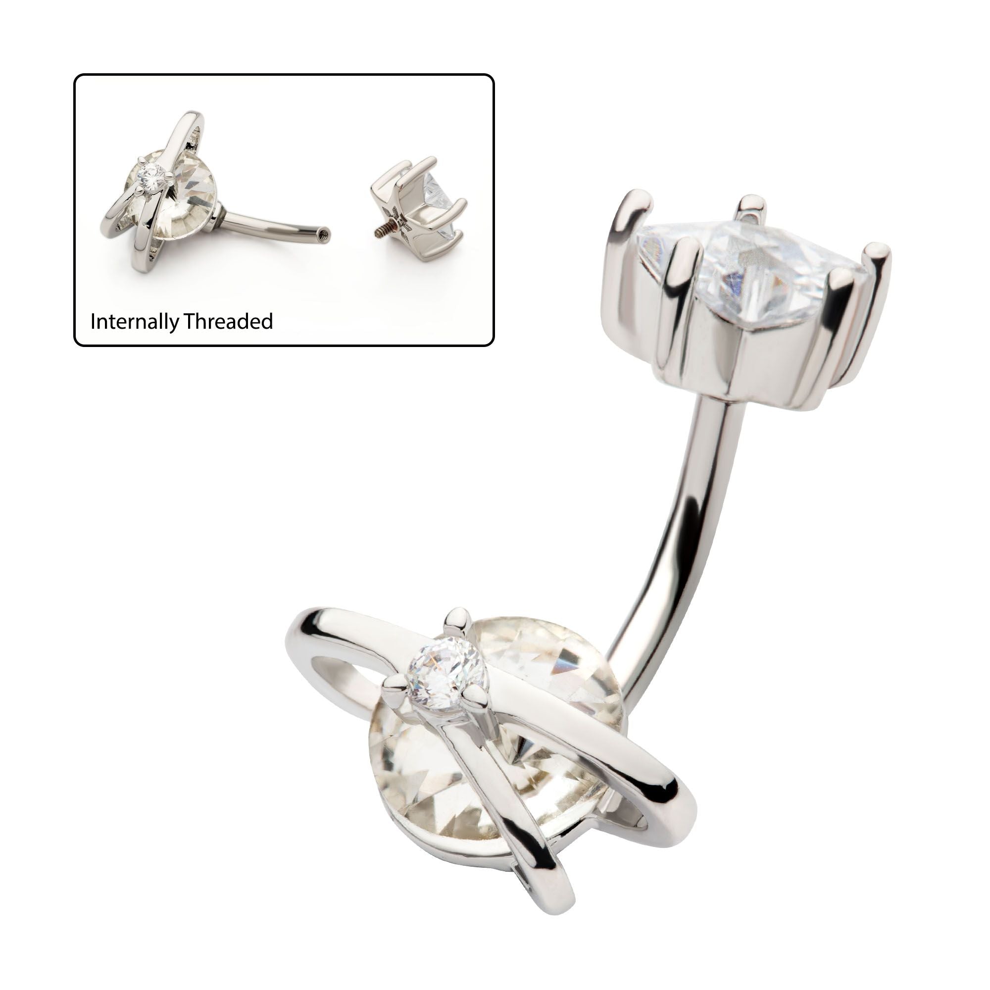 TBD-Belly Internally Threaded Round Star Clear CZ Planet Fixed Navel -Rebel Bod-RebelBod