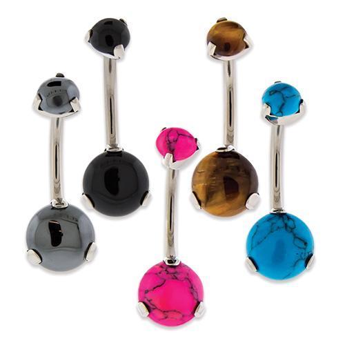 Belly Ring - No Dangle Internally Threaded Titanium Belly Ring Prong Set Cabochon - 1 Piece -Rebel Bod-RebelBod
