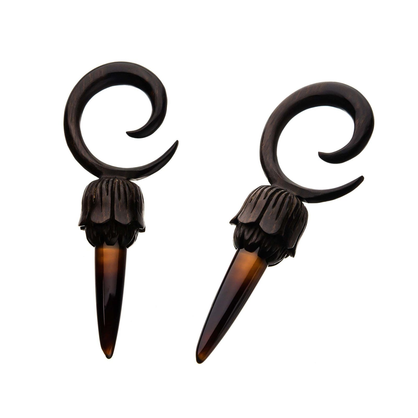 Iron Wood Black Agate Stone Pendulum Spiral Taper - 1 Pair