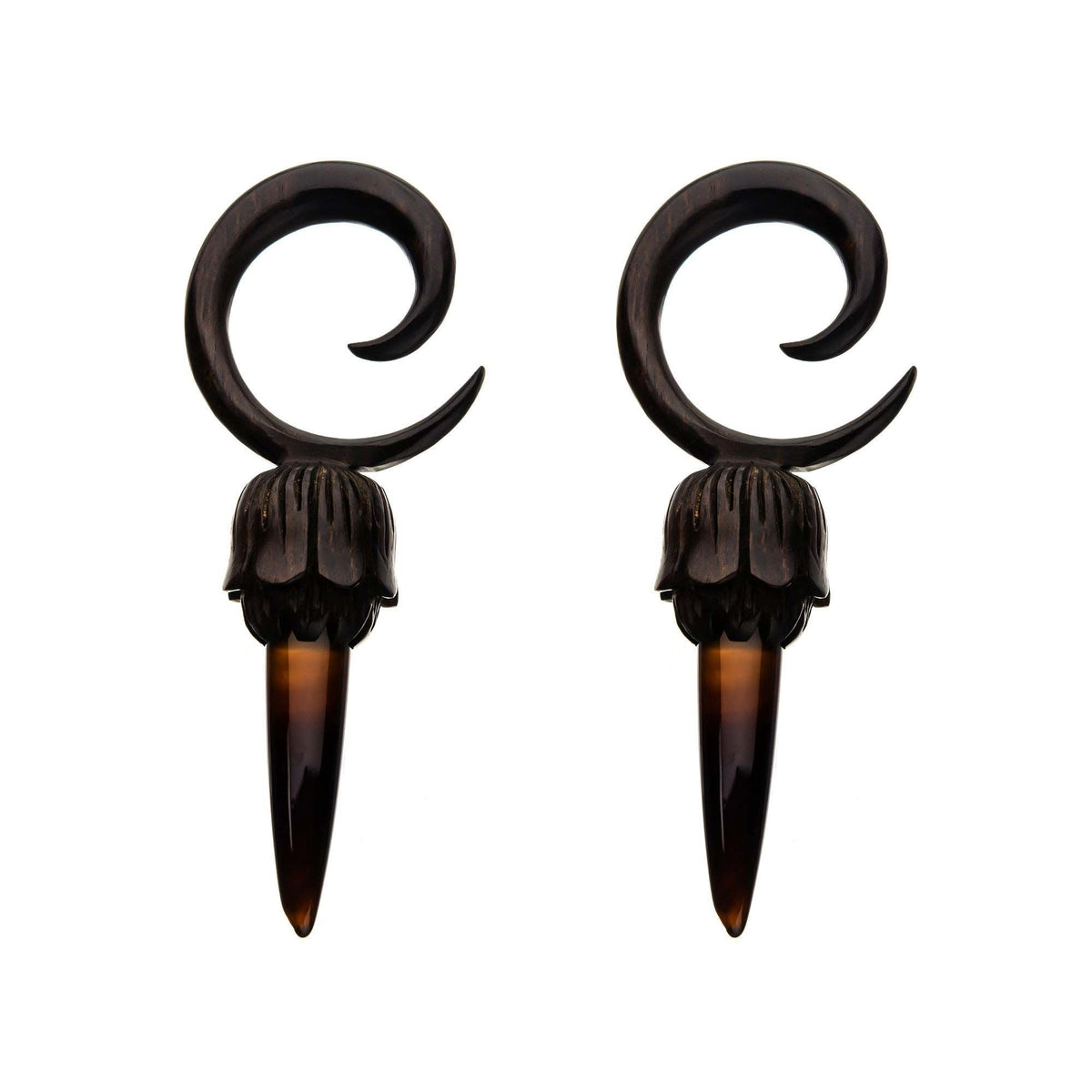 Iron Wood Black Agate Stone Pendulum Spiral Taper - 1 Pair