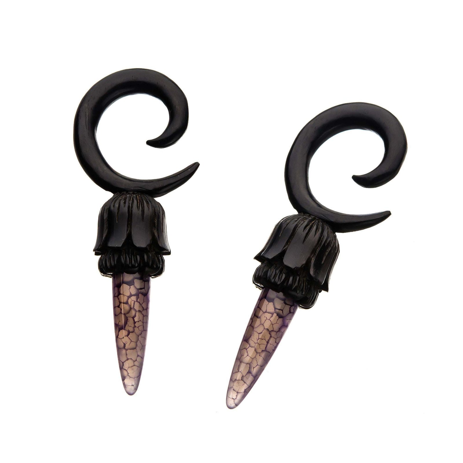 Iron Wood Purple Agate Stone Pendulum Spiral Taper - 1 Pair