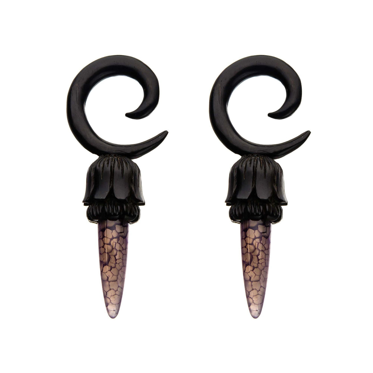 Iron Wood Purple Agate Stone Pendulum Spiral Taper - 1 Pair