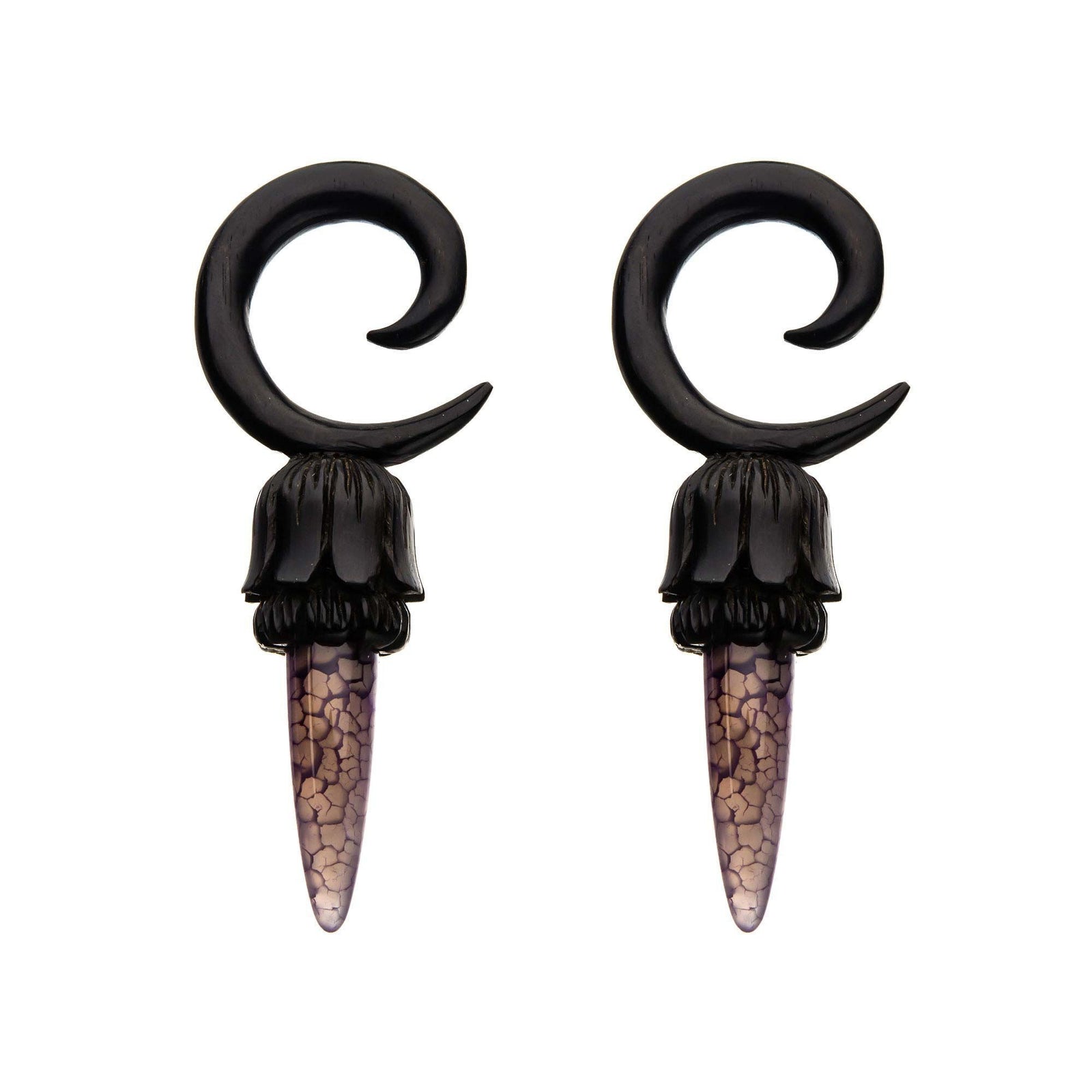 Iron Wood Purple Agate Stone Pendulum Spiral Taper - 1 Pair