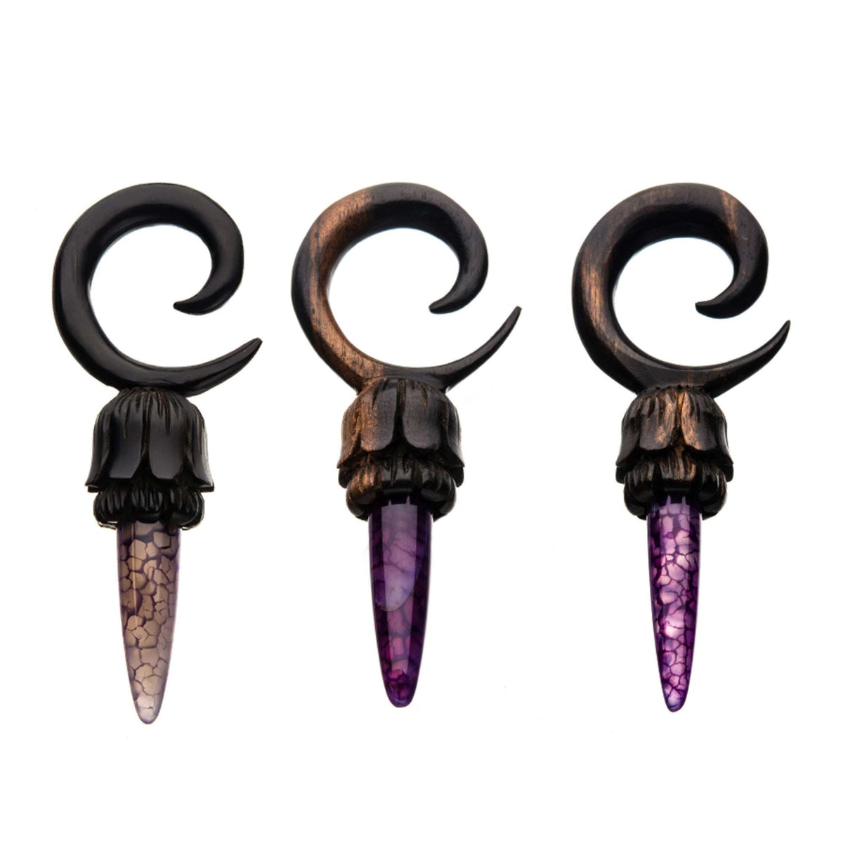 Iron Wood Purple Agate Stone Pendulum Spiral Taper - 1 Pair