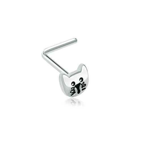 Kitty Cat Face L-Shape Nose Ring