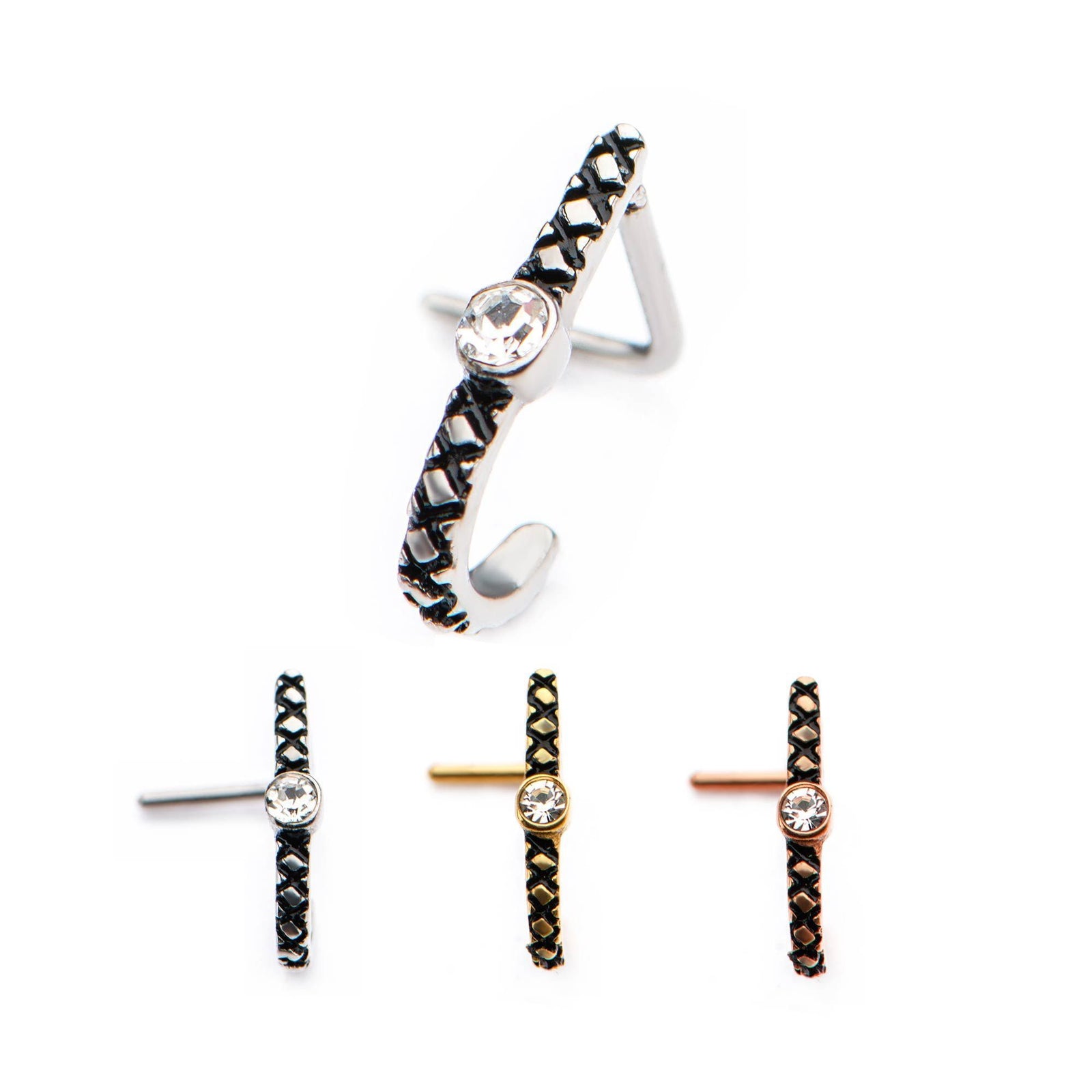 L-Bend Nose Curve Nose Hugger Bezel Set Clear CZ Gem