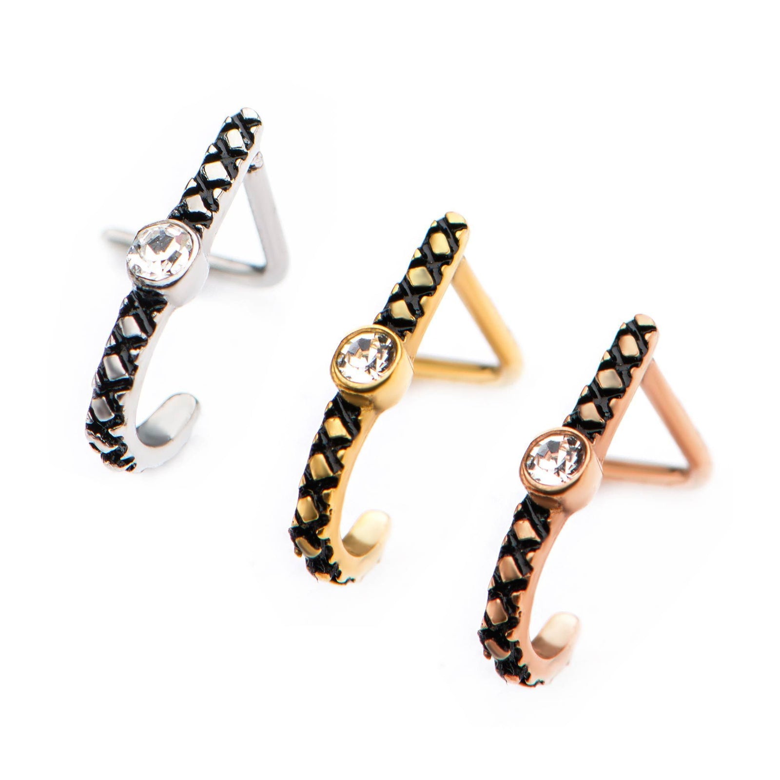L-Bend Nose Curve Nose Hugger Bezel Set Clear CZ Gem