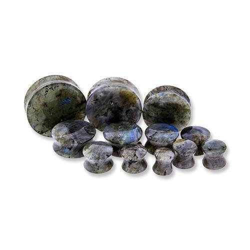 Plugs Earrings - Double Flare Labradorite Low Reflection Pair Double Flare Plugs - 1 Pair -Rebel Bod-RebelBod