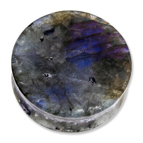 Plugs Earrings - Double Flare Labradorite Low Reflection Pair Double Flare Plugs - 1 Pair -Rebel Bod-RebelBod