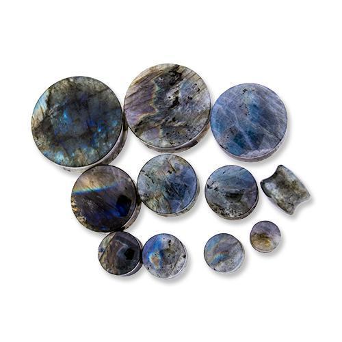 Plugs Earrings - Double Flare Labradorite Medium Reflection Double Flare Plugs - 1 Pair -Rebel Bod-RebelBod