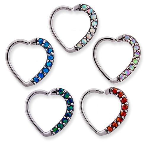 Cartilage Earring - Cartilage Hoop Left Side Opal Heart Daith Ring  - 1 Piece + -Rebel Bod-RebelBod
