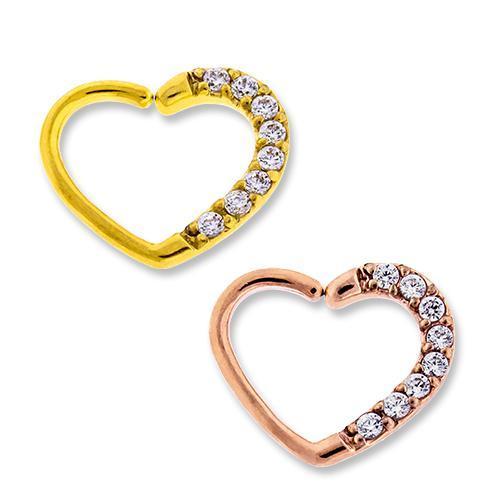Left Side Pave Gem Annealed Heart Daith Ring Bendable Ring - 1 Piece