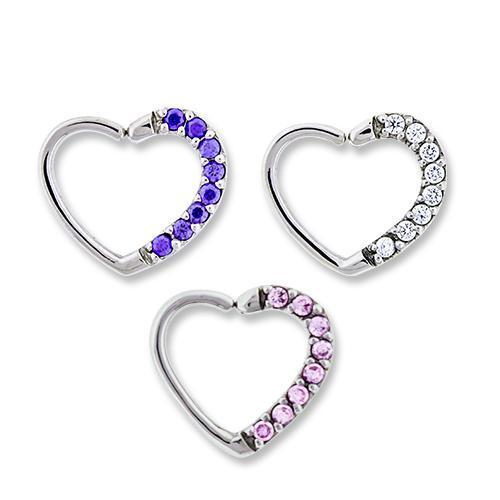 Left Side Pave Gem Annealed Heart Daith Ring Bendable Ring - 1 Piece