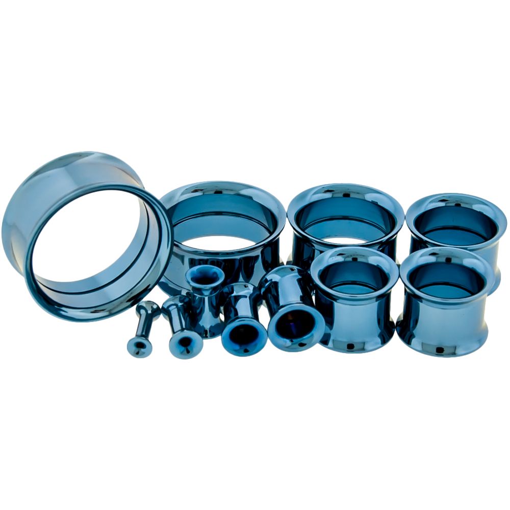 Tunnels - Double Flare Light Blue Anodized Internally Threaded Tunnels - 1 Piece -Rebel Bod-RebelBod