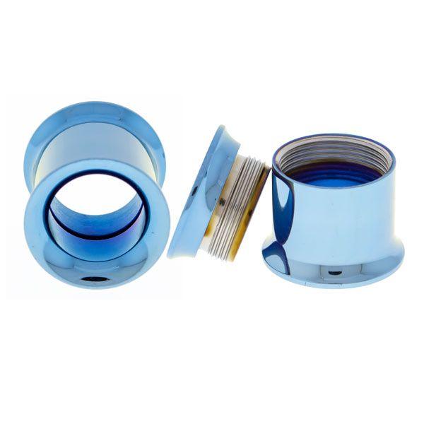 Tunnels - Double Flare Light Blue Anodized Internally Threaded Tunnels - 1 Piece -Rebel Bod-RebelBod