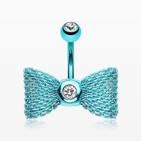 Light Blue/Clear Mesh Bow-Tie Belly Button Ring