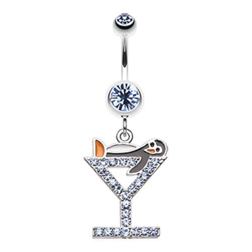 Light Blue Happy Penguin Hour Martini Belly Button Ring