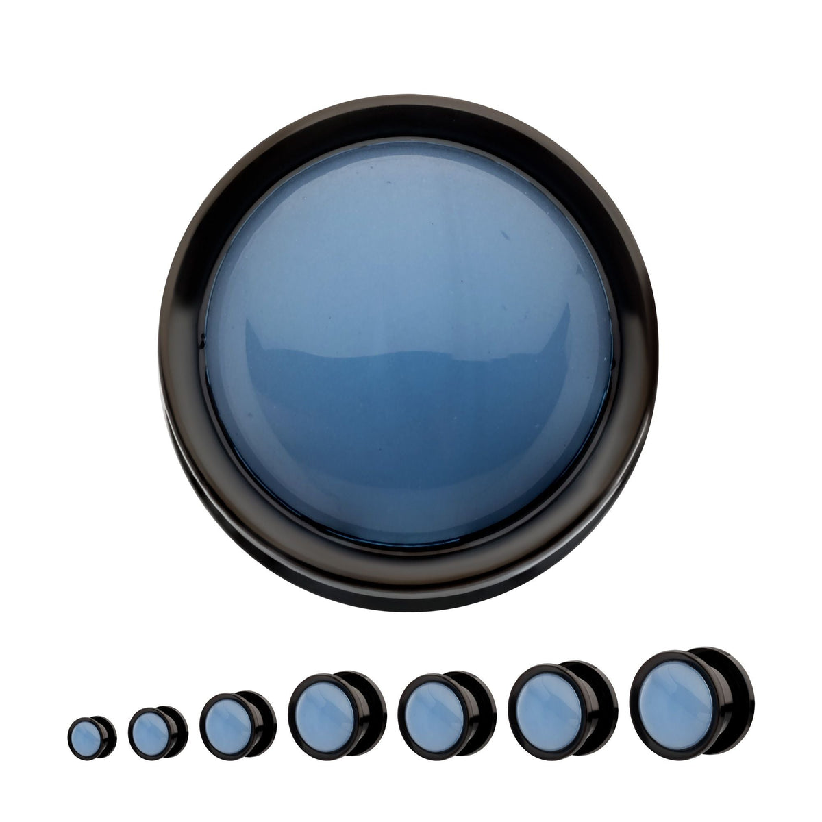 Organics Light Blue Jade Stone Black PVD Screw Fit Plug pss77lbjd-2pr -Rebel Bod-RebelBod