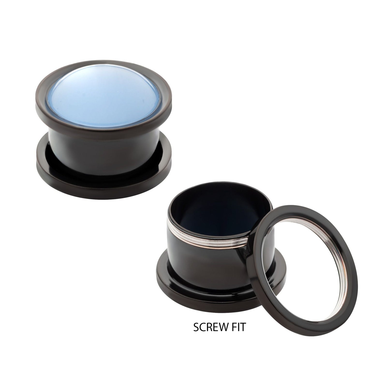 Organics Light Blue Jade Stone Black PVD Screw Fit Plug pss77lbjd-2pr -Rebel Bod-RebelBod