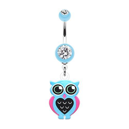 Light Blue Owl Love Belly Button Ring