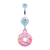 Light Blue Pink Frosted Sprinkled Donut Belly Button Ring