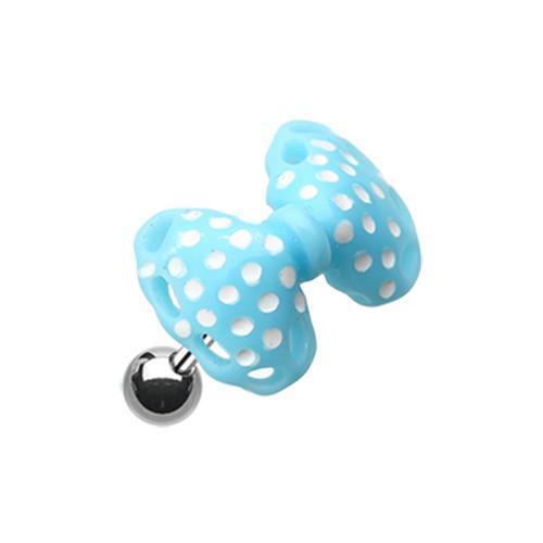 Light Blue Polka Dots Bow-Tie Tragus Cartilage Barbell Earring - 1 Piece