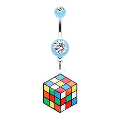 Light Blue Retro Rubix Cube Belly Button Ring