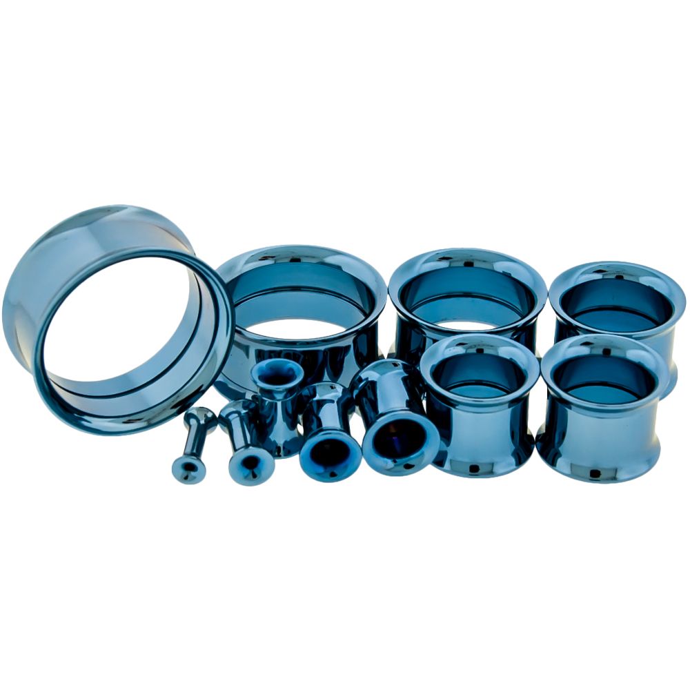 Tunnels - Double Flare Light Blue Titanium Internally Threaded Double Flare Tunnels - 1 Piece - Special -Rebel Bod-RebelBod
