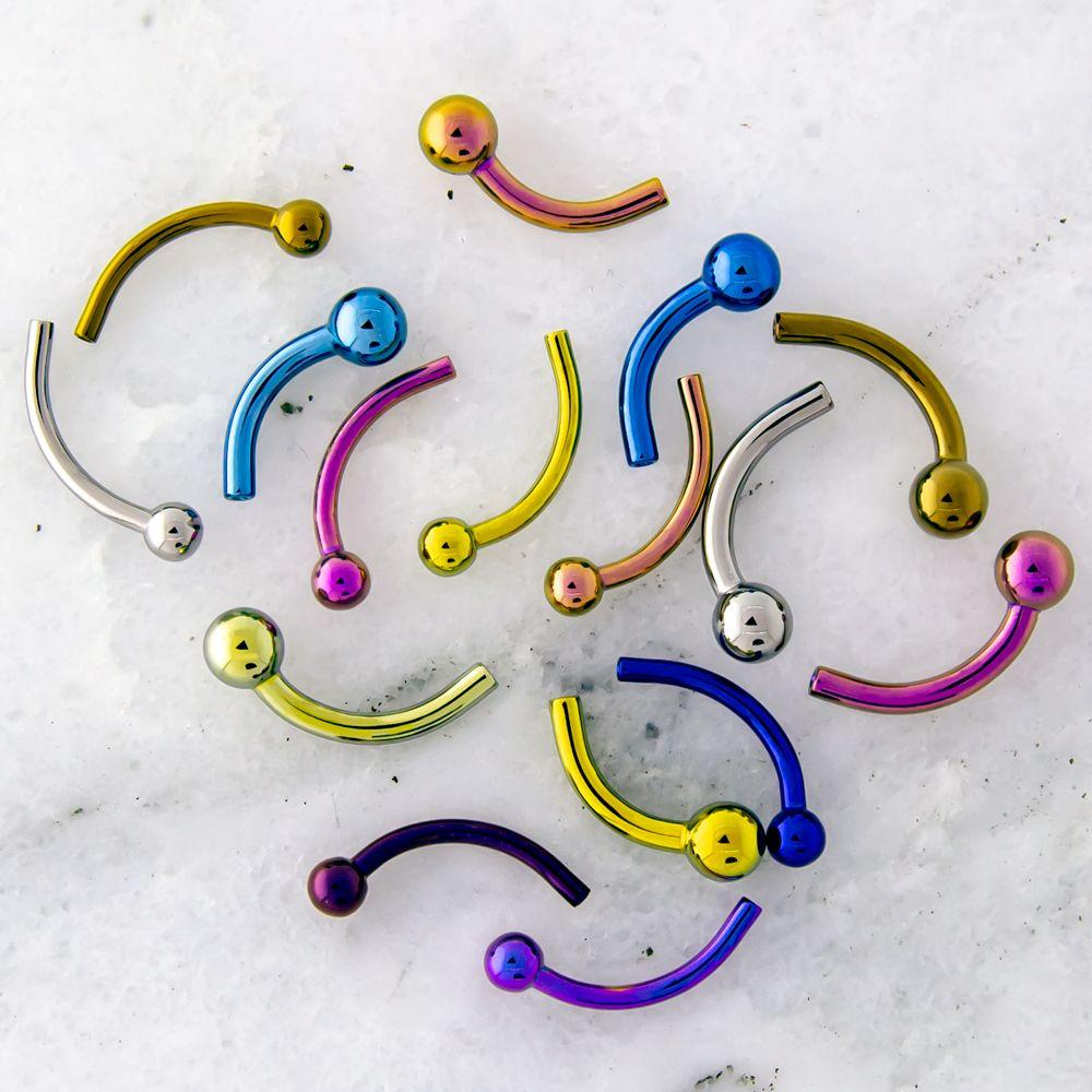 CURVED BARBELL Light Blue Titanium Threadless Curve Barbell Post Only With Fixed Ball - 1 Piece - Special -Rebel Bod-RebelBod