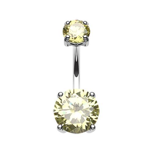 Light Green Brilliant Gem Prong Sparkle Belly Button Ring