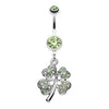 Light Green Classic Four Leaf Clover Sparkle Belly Button Ring