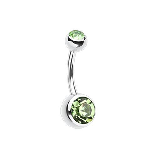 Light Green Double Gem Ball Steel Belly Button Ring