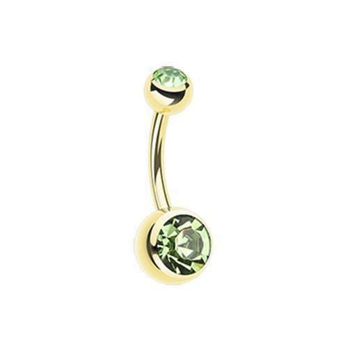 Light Green Gold PVD Double Gem Ball Belly Button Ring