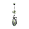 Light Green Hand Grenade Sparkle Belly Button Ring