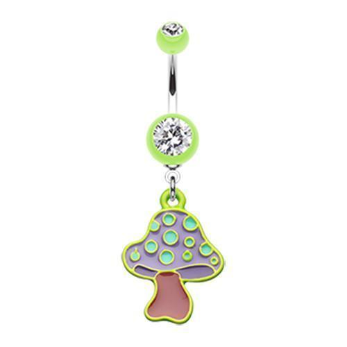 Belly Ring - Dangle Light Green Mushroom Belly Button Ring -Rebel Bod-RebelBod