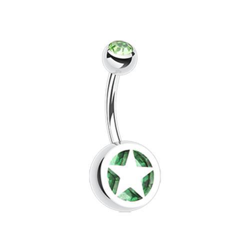 Light Green Star Holographic Glitter Inlay Belly Button Ring Rebel Bod