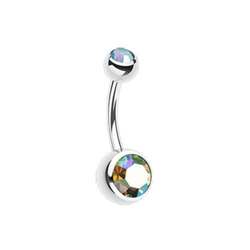 Light Greeurora Borealis Double Gem Ball Belly Button Ring