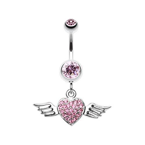 Light Pink Angel Luster Heart Belly Button Ring