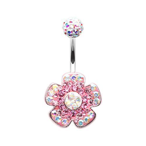 Light Pink/Aurora Borealis Lovely Blossom Multi-Sprinkle Dot Dangle Belly Button Ring