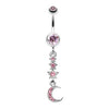 Light Pink Beaming Stars and Moon Belly Button Ring